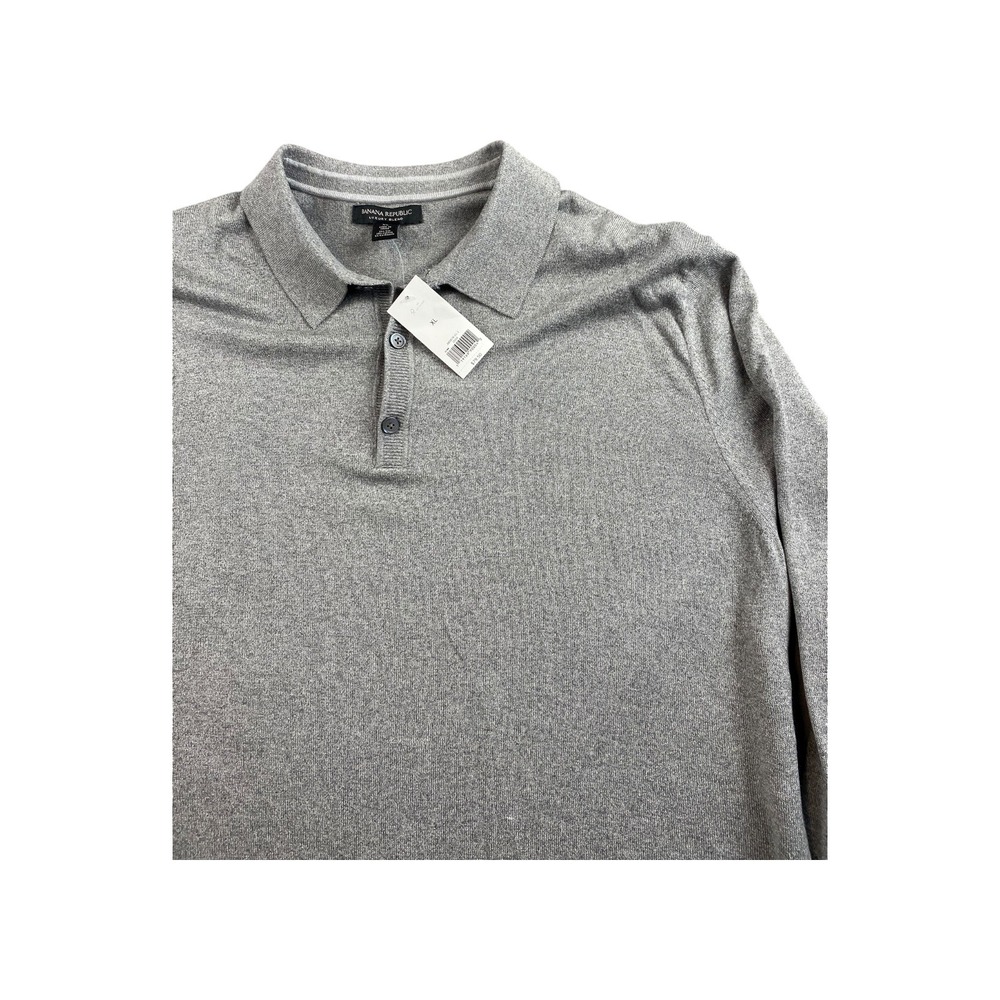 Banana Republic Mens Luxury Blend Long Sleeve Gray Polo Shirt Sweater XL